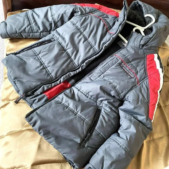 Protection System Hooded Gray/Red Jacket Performance Outerwear Boys Size 10-12 - Picture 9 of 13